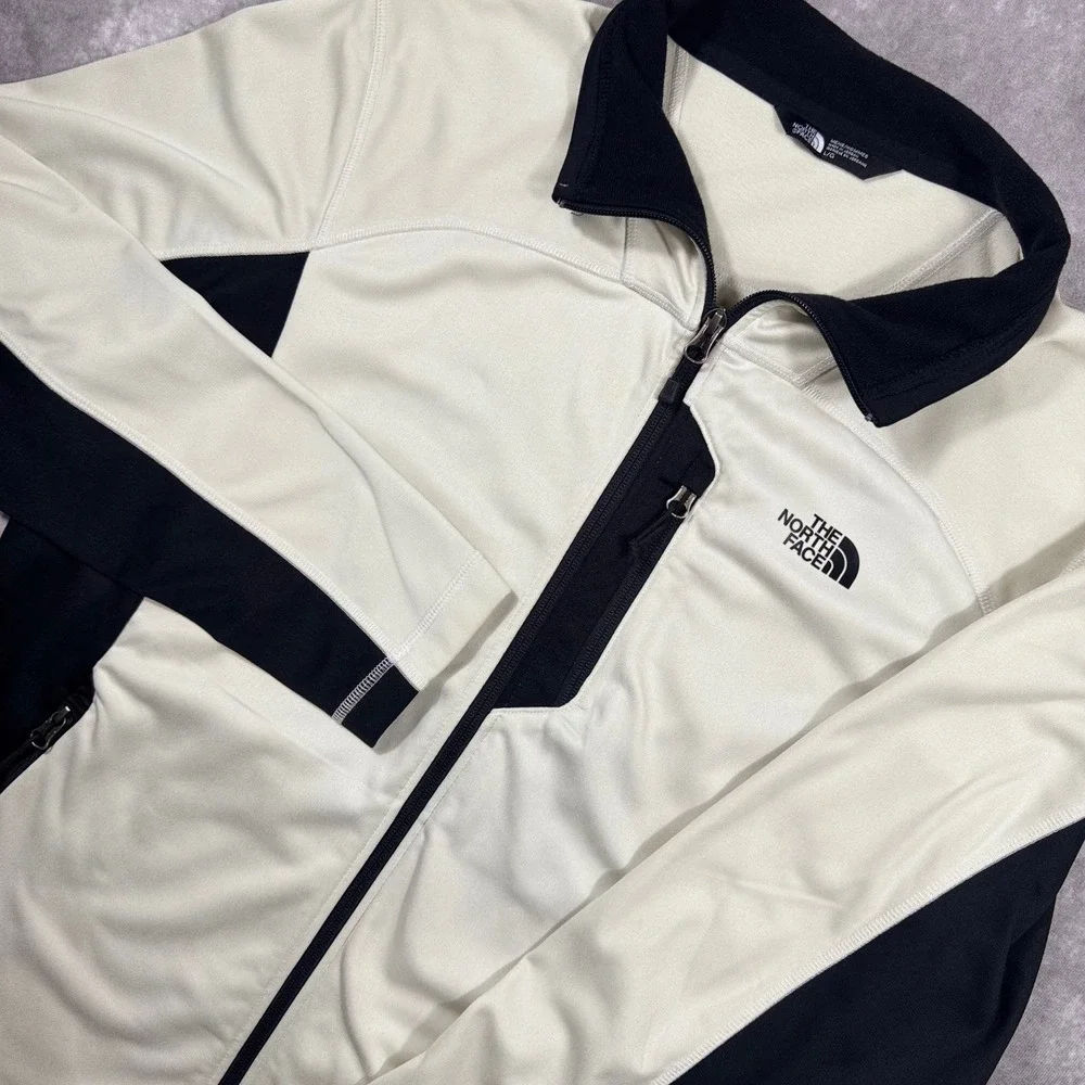 The North Face Mens Full Zip Track Jacket White/Black Color block Large